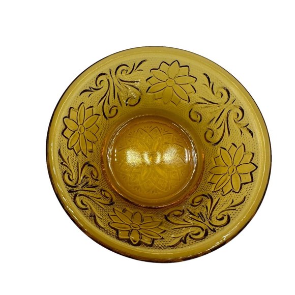 Indiana Glass Tiara Glass Serving Bowl Daisy Pattern Vintage Amber Brown Flower - Picture 2 of 11